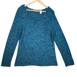 French Laundry Teal Speckled Knit Sweater Stretch Pullover Scoop Neck Size XL‎